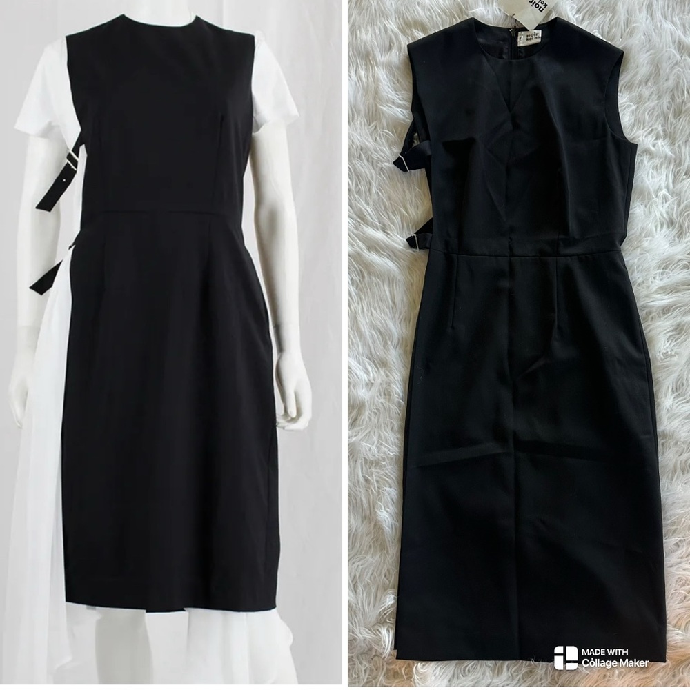 Noir Kei Ninomiya black dress with open side gathered by two belts Size Med  NWT